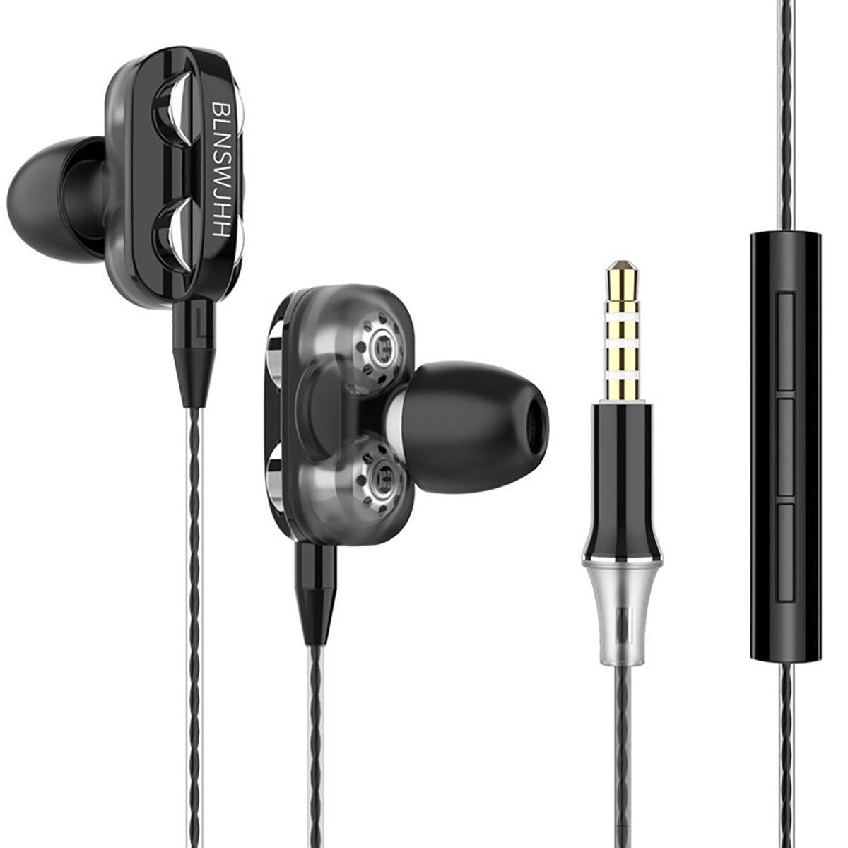 

Bakeey A4 Wired Headphones Dual Dynamic Drivers 4 Speakers HIFI Noise Reduction Headset Line-Control In-Ear Earphones