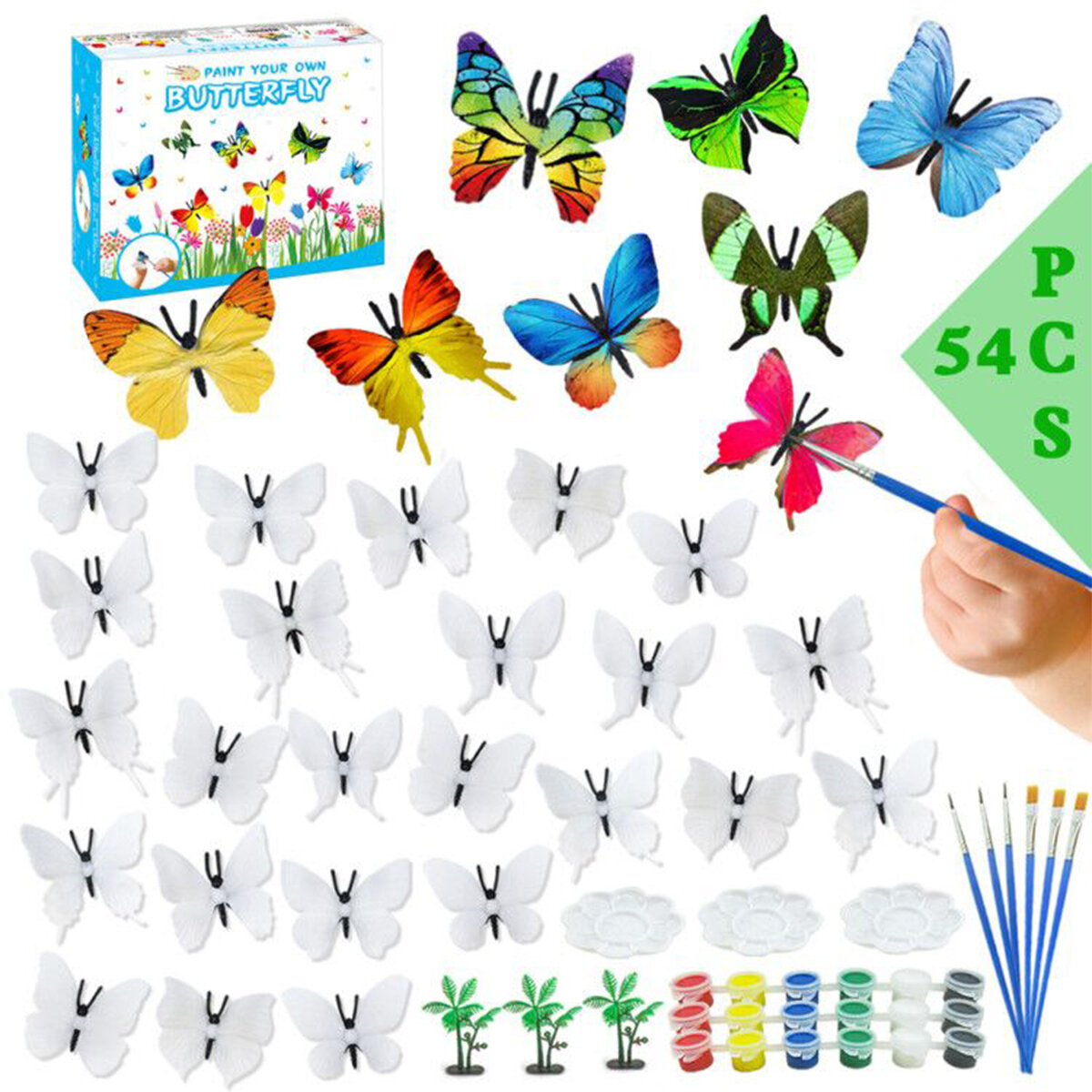 54 stks / set DIY Schilderen Vlinders Handgeschilderde Paint Art Crafts Graffiti Pigment Set Kindere
