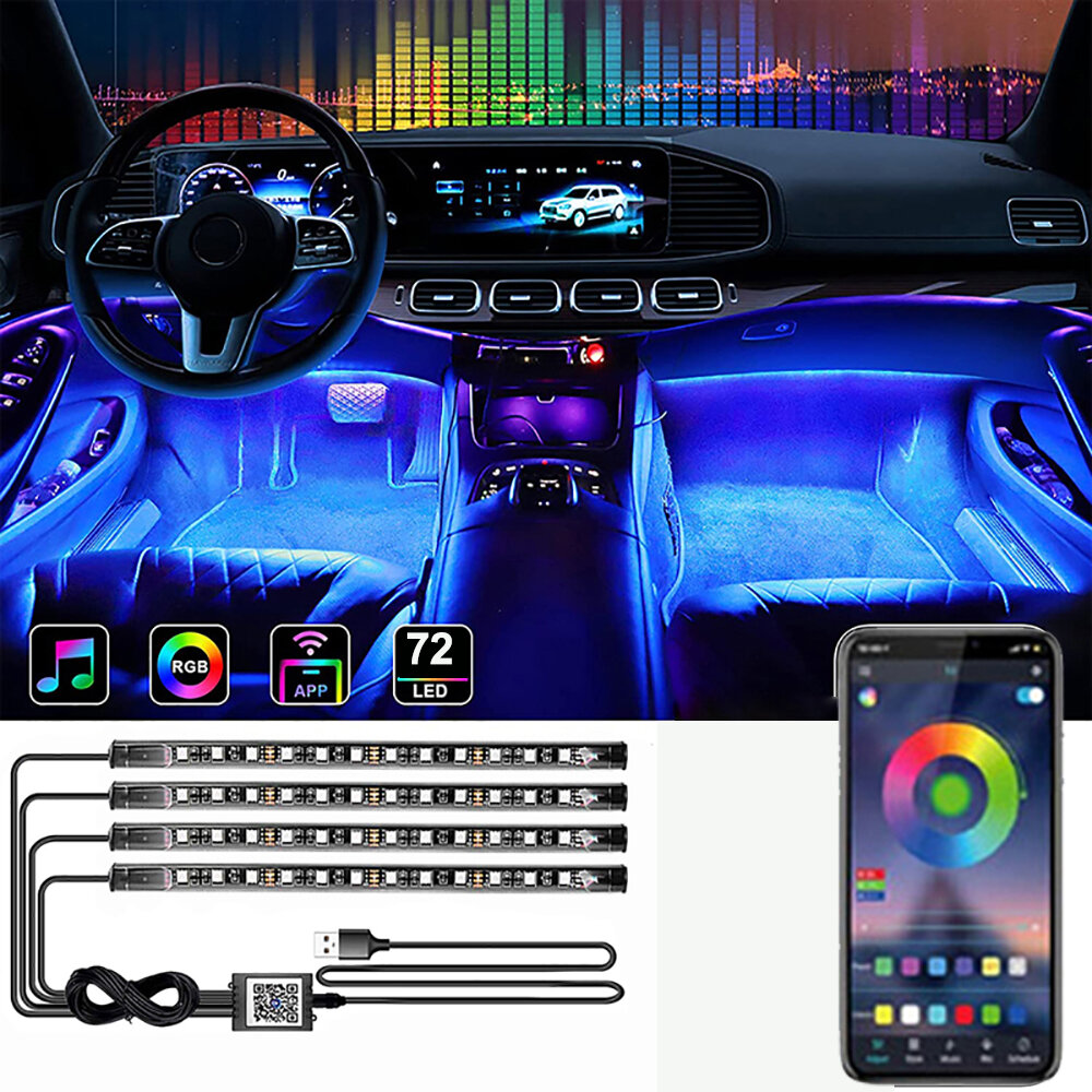 best price,72led,one,for,four,car,interior,ambient,foot,strip,light,coupon,price,discount