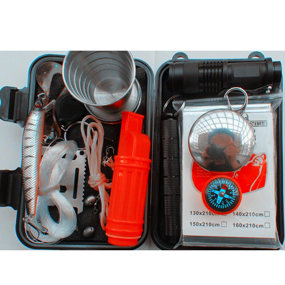 Kit di equipaggiamento di sopravvivenza di emergenza per sport all'aria aperta SOS per strumento tattico con auto-aiuto Scatola