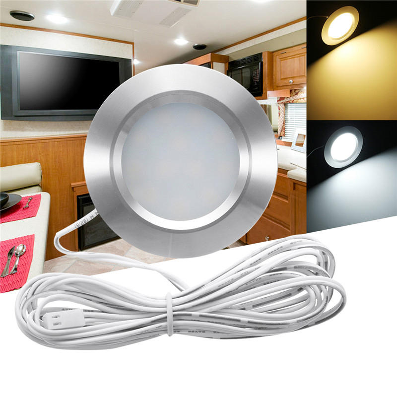 RV LED Round Recessed Ceiling Light Flat Panel Down Cabinet Lamp Warm White/White