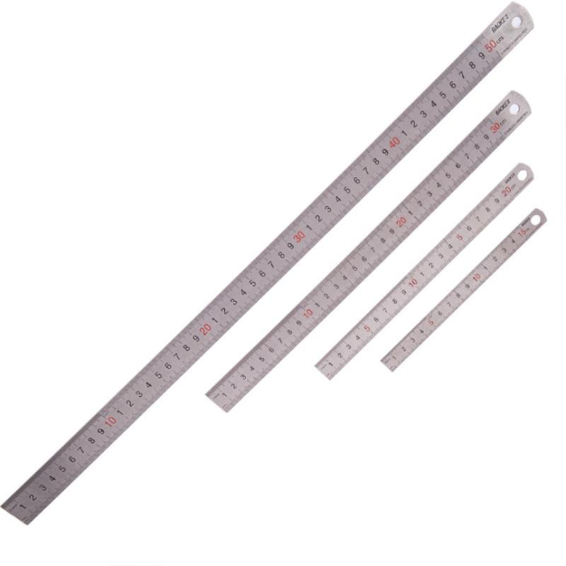 BAOKE 1Pcs 15cm/20cm/30cm/50cm Stainless Steel Straight Ruler Double Scale Student Rulers Painting Drawing Measuring Too