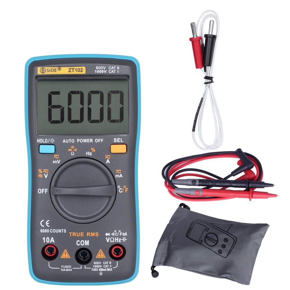 ZT102 Ture RMS Digitale Multimeter AC/DC Spanning Stroom Temperatuur Ohm Frequentie Diode Weerstand 