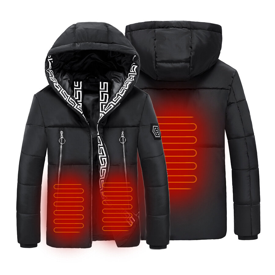 30-50  Elektrische verwarmde jas met capuchon USB-winterverwarmingsjas Temperatuurregeling