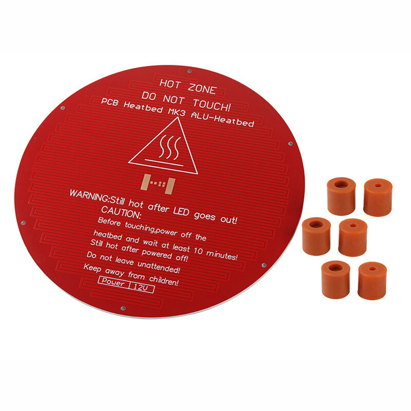 220*220*3mm Red MK3 Round Aluminum Substrate Base Plate with 6pcs Silica Gel Column for 3D Printer 3DSWAY D130 Anet A4/E