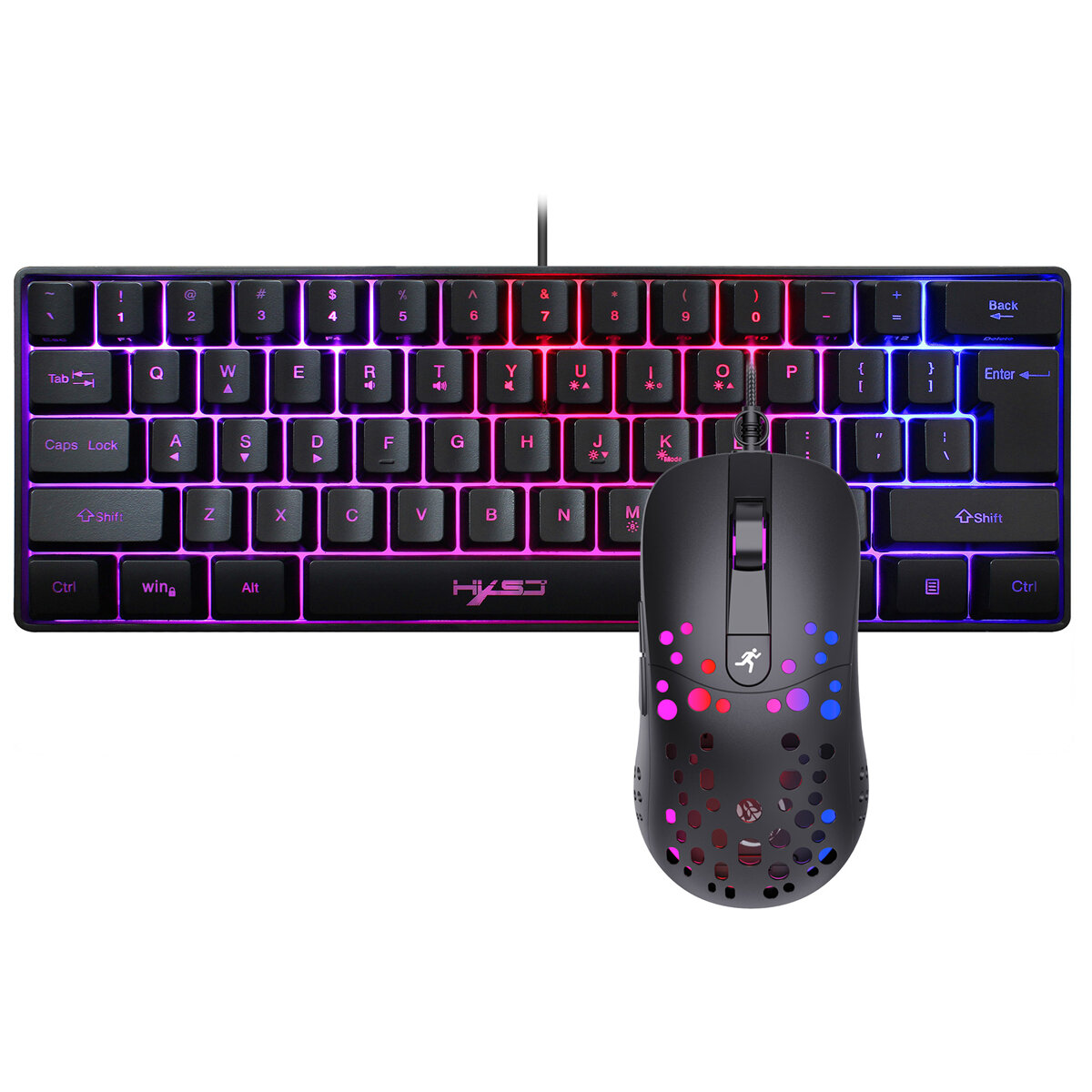 

HXSJ Wired Keyboard & Mouse Set 61 Keys Mini Membrane Keyboard RGB Backlight Gaming Keyboard 8000DPI Programmable Gaming