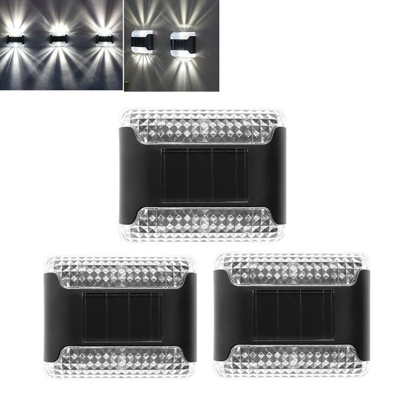 3pcs LED Solar Wall Light Outdoor Up and Down Garden White  Light Lamp for Home Porch Fence Stairs Wall Backyard