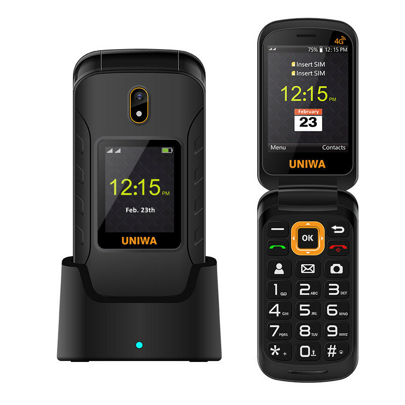 

UNIWA V909T 4G Flip Phone 2.8 inch +1.77 inch 2250mAh Camera Vibration FM Radio SOS GPS Dual SIM Card Dual Standby Featu