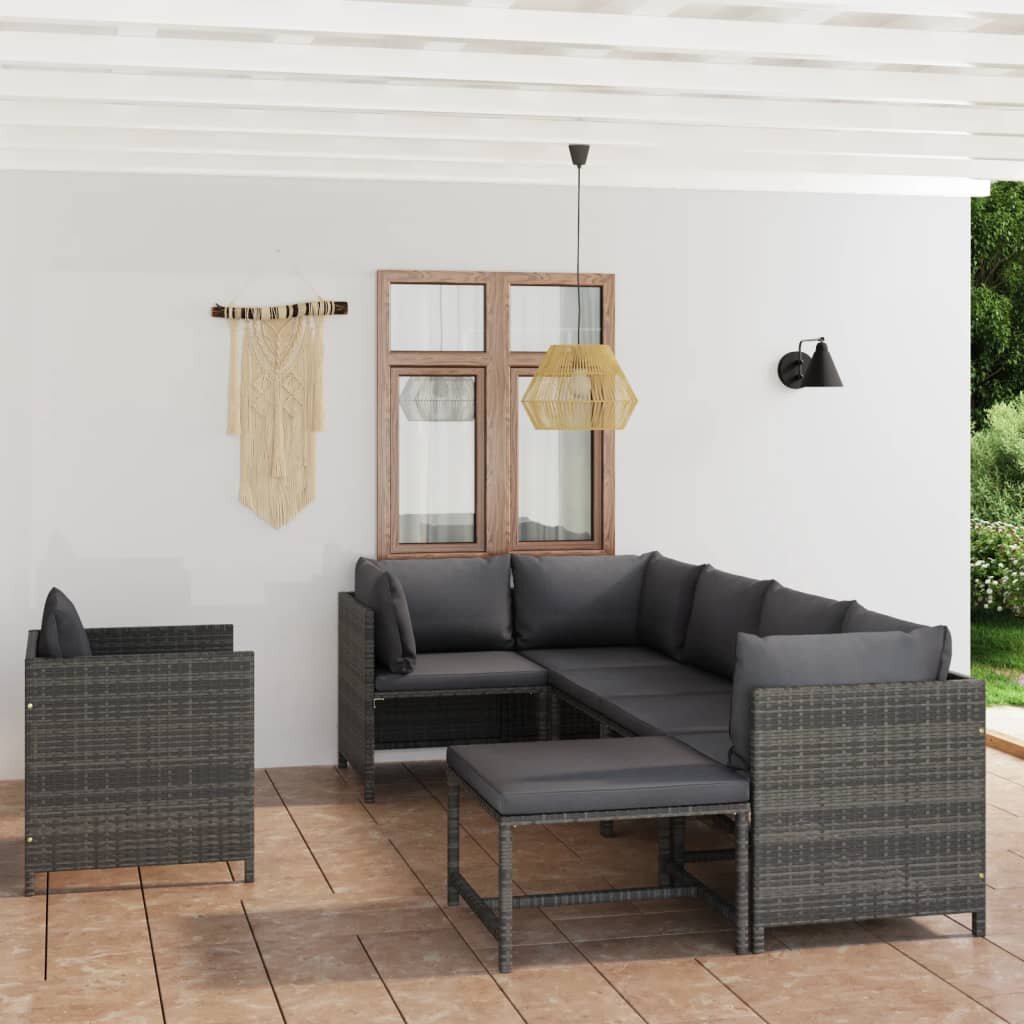 

7 Piece Patio Lounge Set with Cushions Poly Rattan Gray