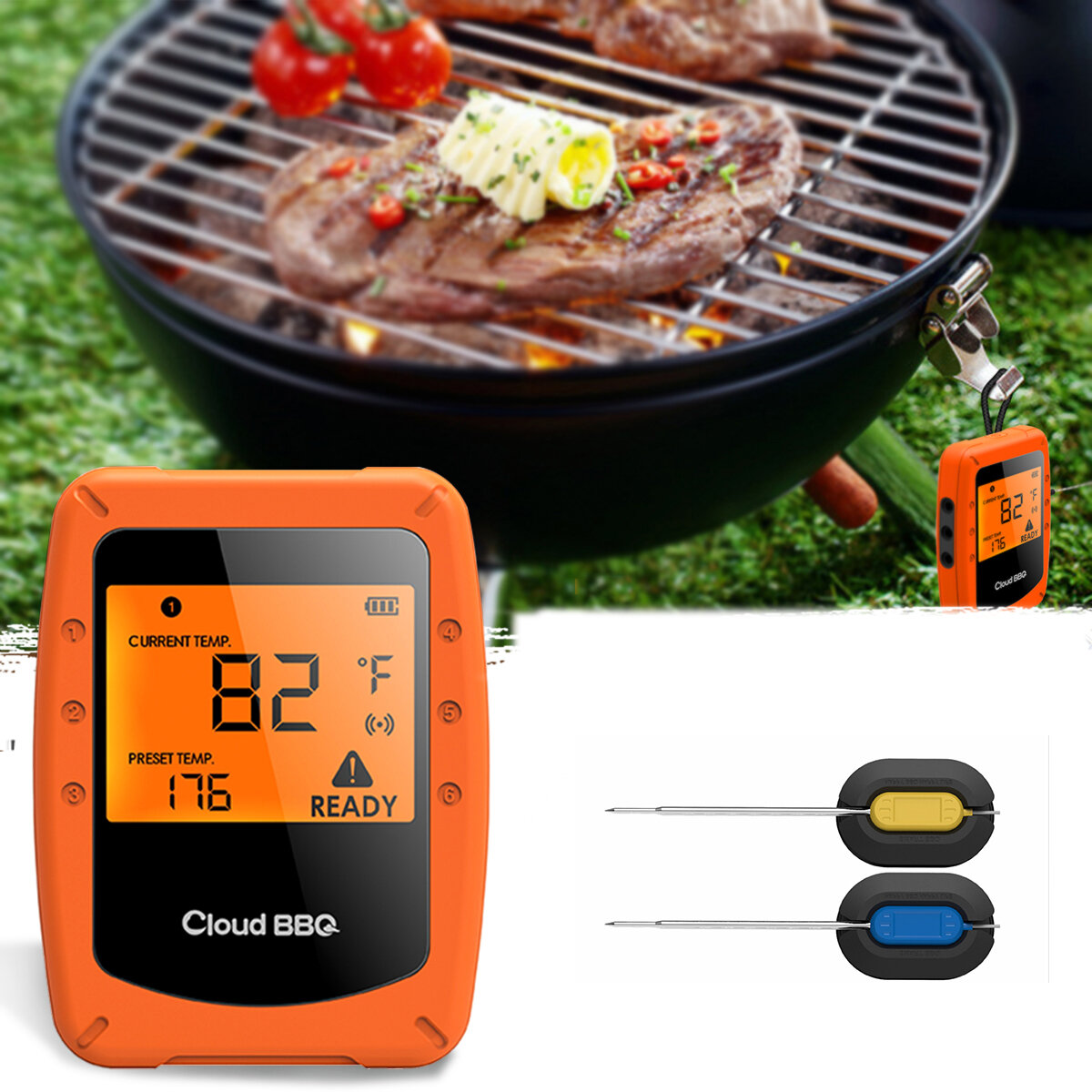 2 slimme draadloze BBQ-thermometers voor oven, met Bluetooth en Wifi voor IOS en Android