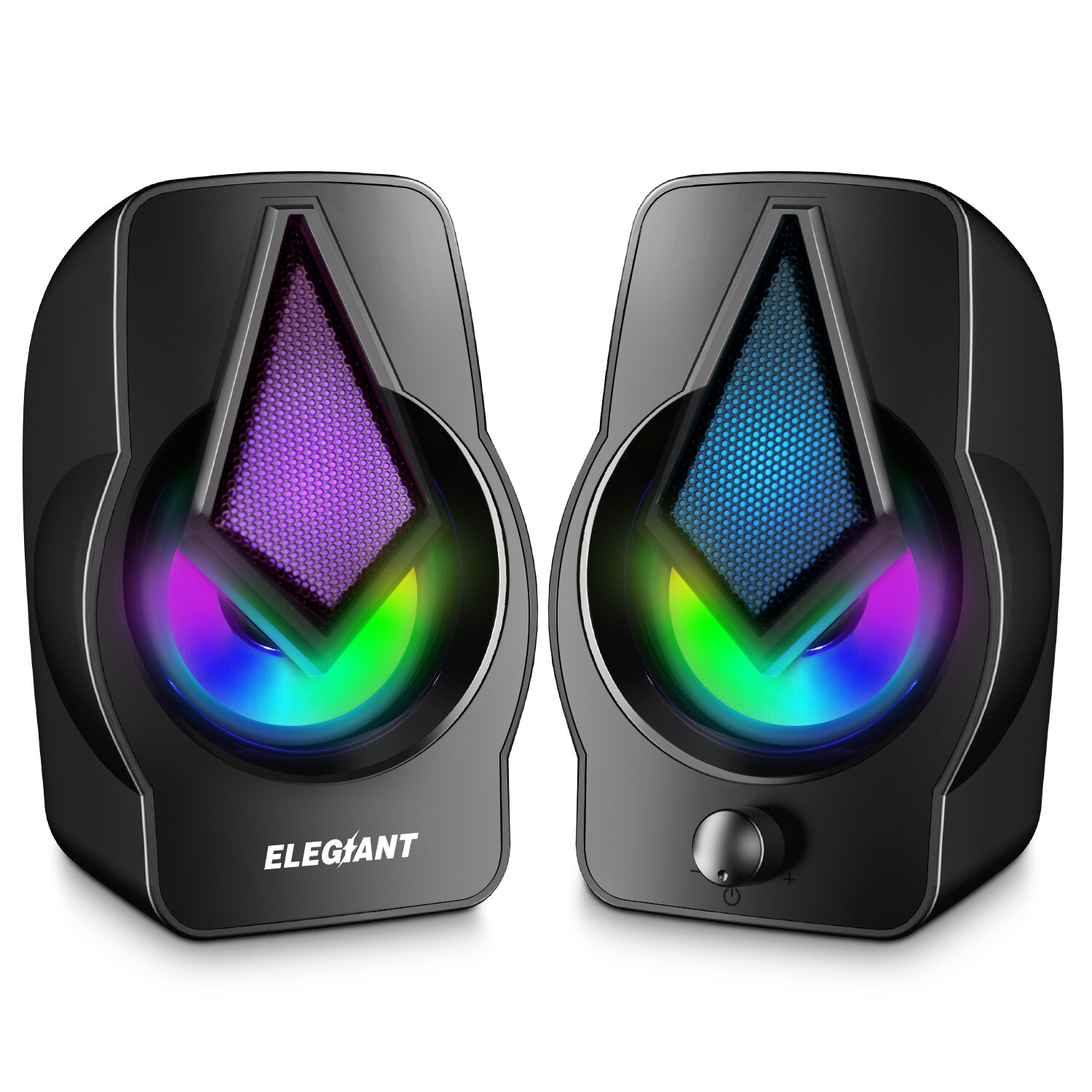 

ELEGIANT PC Speakers 2.0 USB Powered Stereo Volume Control with LED Light Mini Portable Gaming Speakers 3.5mm for PC Cel