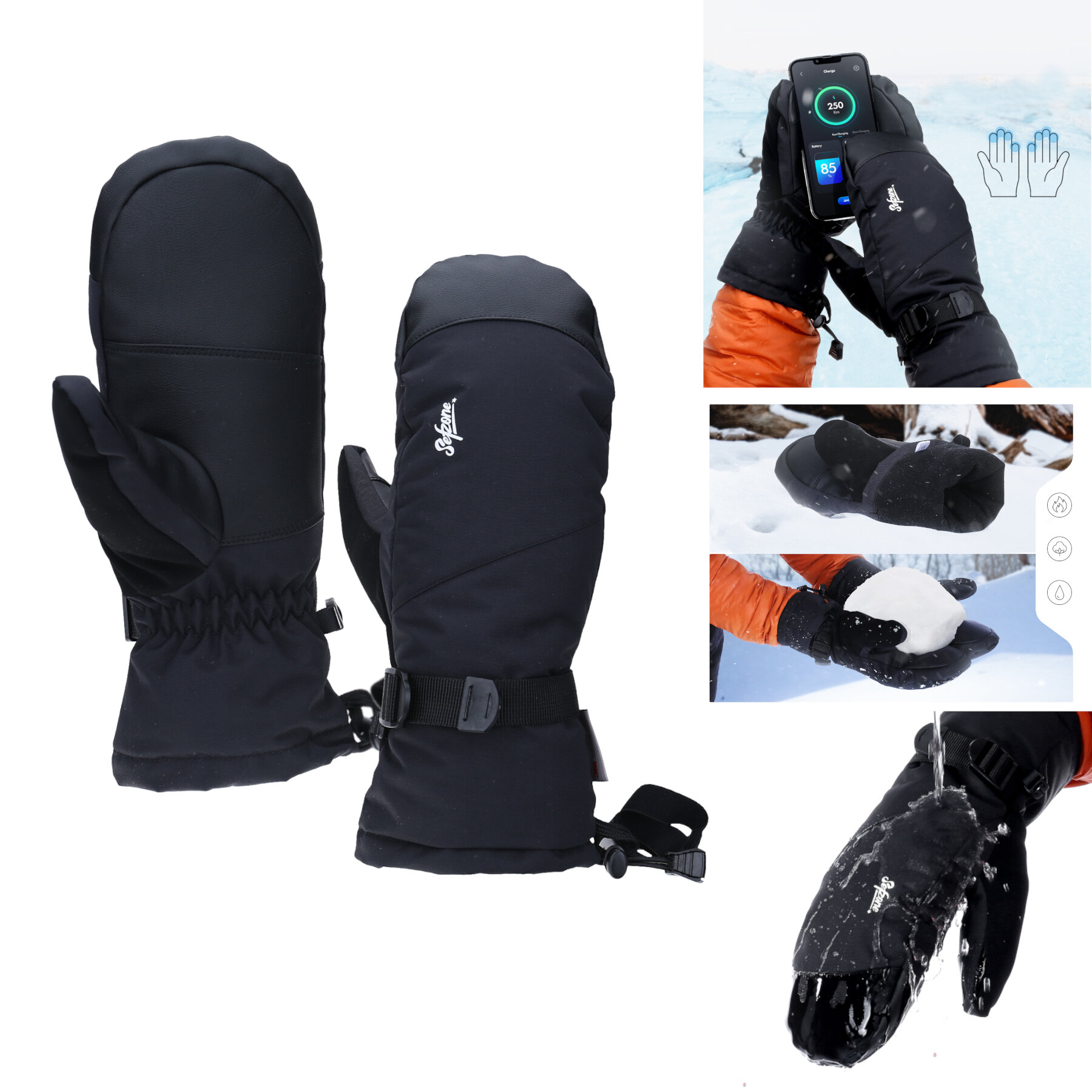 [EU Direct] Sefzone Touch Screen Winter Ski Gloves 3M Thinsulate Cotton Nylon Soft Windproof Waterproof Pu Warm Gloves f