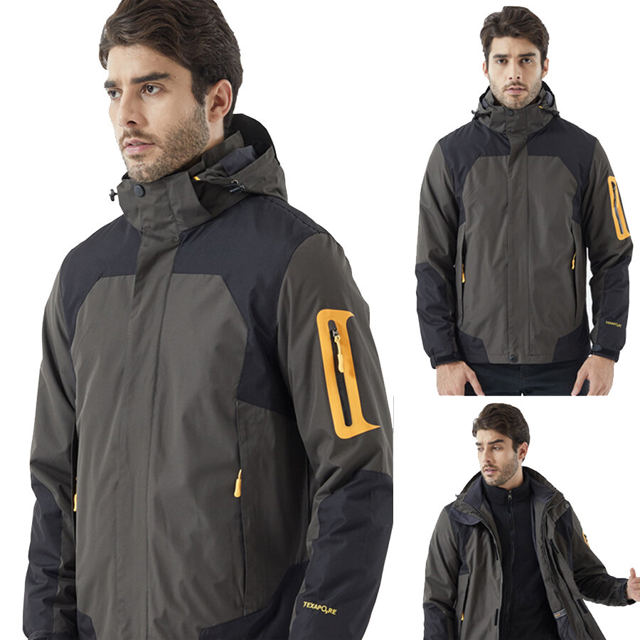 Casaco masculino 3 em 1 para caminhada de inverno casaco exterior espesso quente com capuz forro removível camping escalada esqui corta-vento