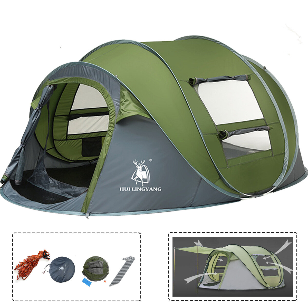 Outdoor 3-4 คนs Camping Tent Automatic Open Single Layer Canopy Waterproof Anti-UV Sunshade
