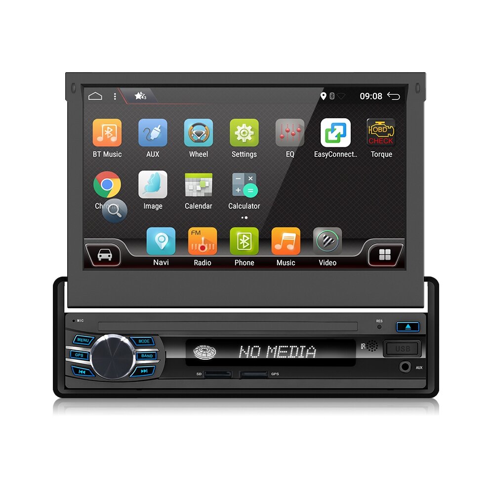 YUEHOO YH-2147インチ1DIN Android10.0カーDVDプレーヤー格納式タッチスクリーンステレオラジオ8コア1+ 32G / 2 + 32G WIFI 4G