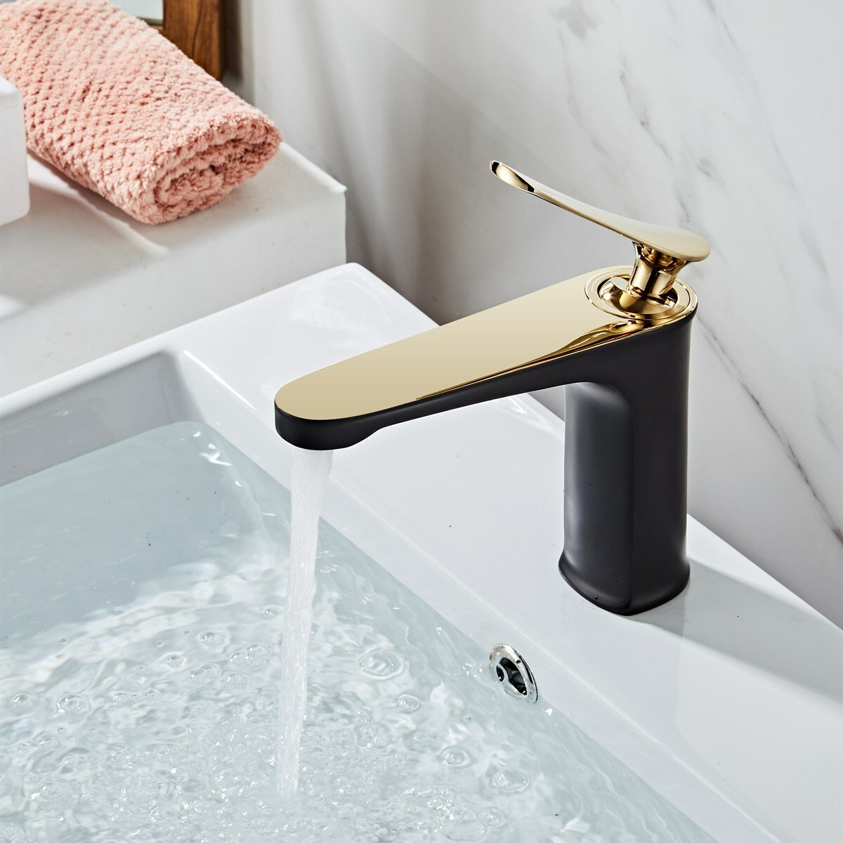 Luxury Bathroom Basin Faucet Hot Cold Water Mixer Sink Tap Gold Polished Handle Single Handle Brass 