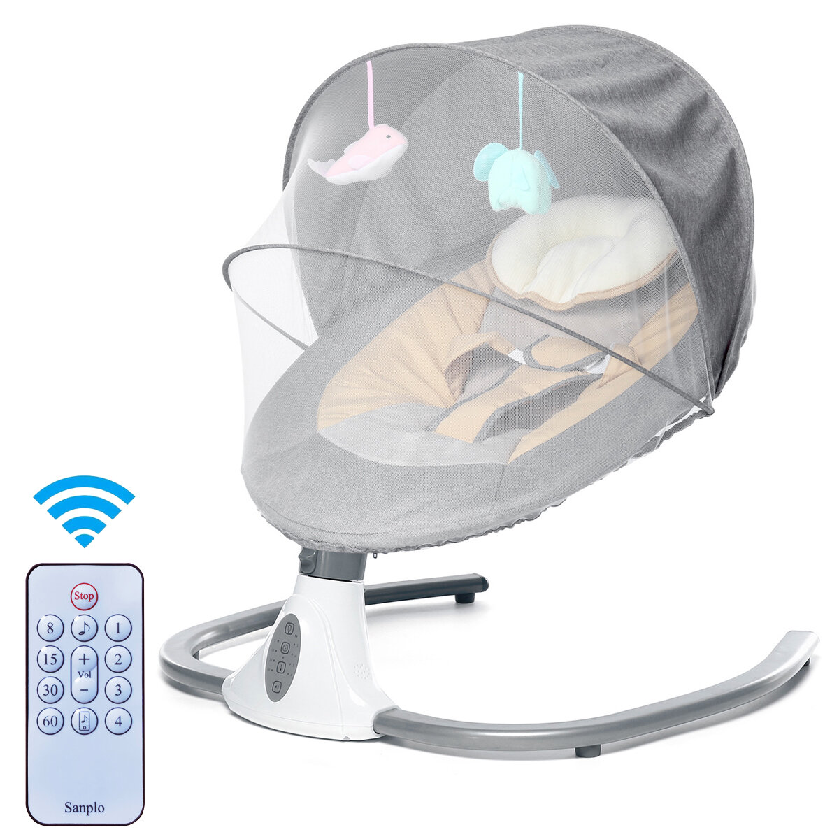 

Smart Bluetooth Электрические детские качели Дистанционное Управление Четырехступенчатая регулировка Комфортная кроватка