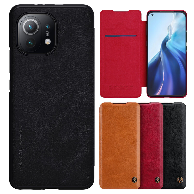 Nillkin for Xiaomi Mi 11 Case Bumper Flip Shockproof with Card Slot PU Leather Full Cover Protective