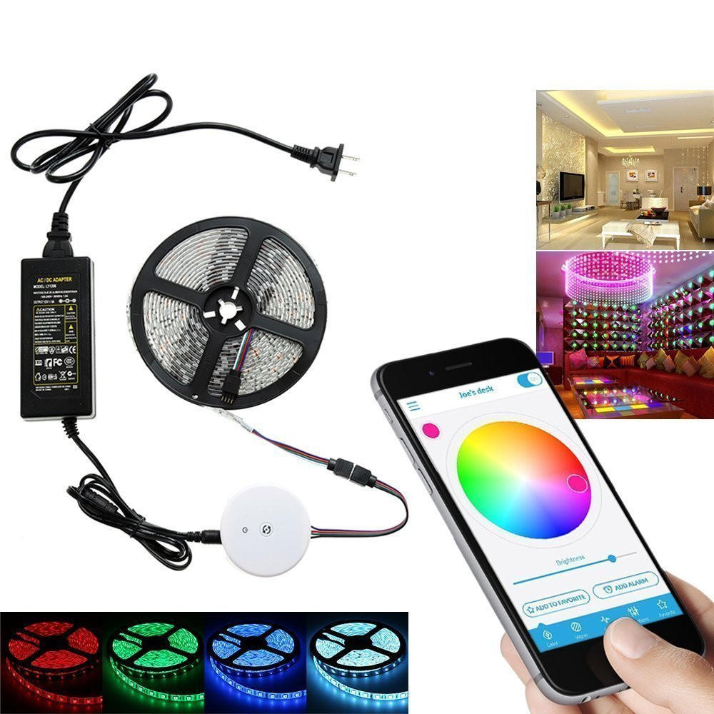 

5M 60W SMD5050 Non-waterproof bluetooth APP Control RGB LED Strip Light Kit + 12V 5A Power Adapter Christmas Decorations