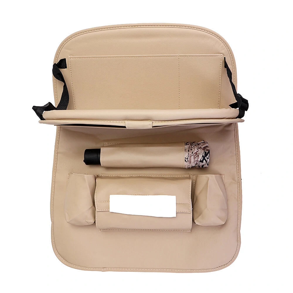 Microfiber Leather Car Seat Back Foldable Food Table Storage Bag Multi functional Phone Organizer