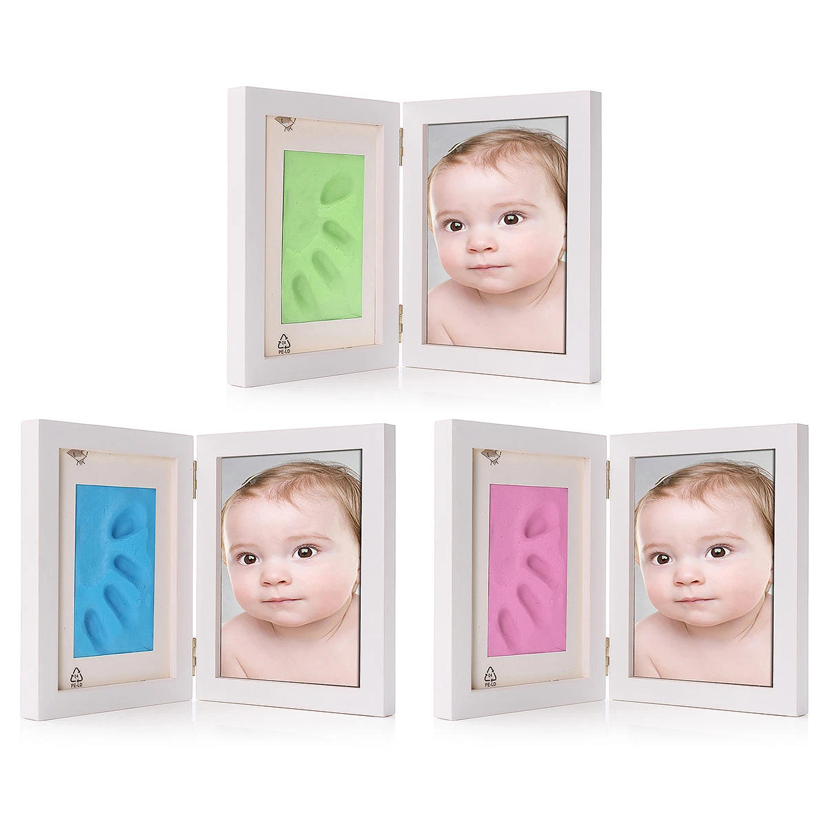 7 inch new born baby hnad foot print clay wood photo frame stand home decor