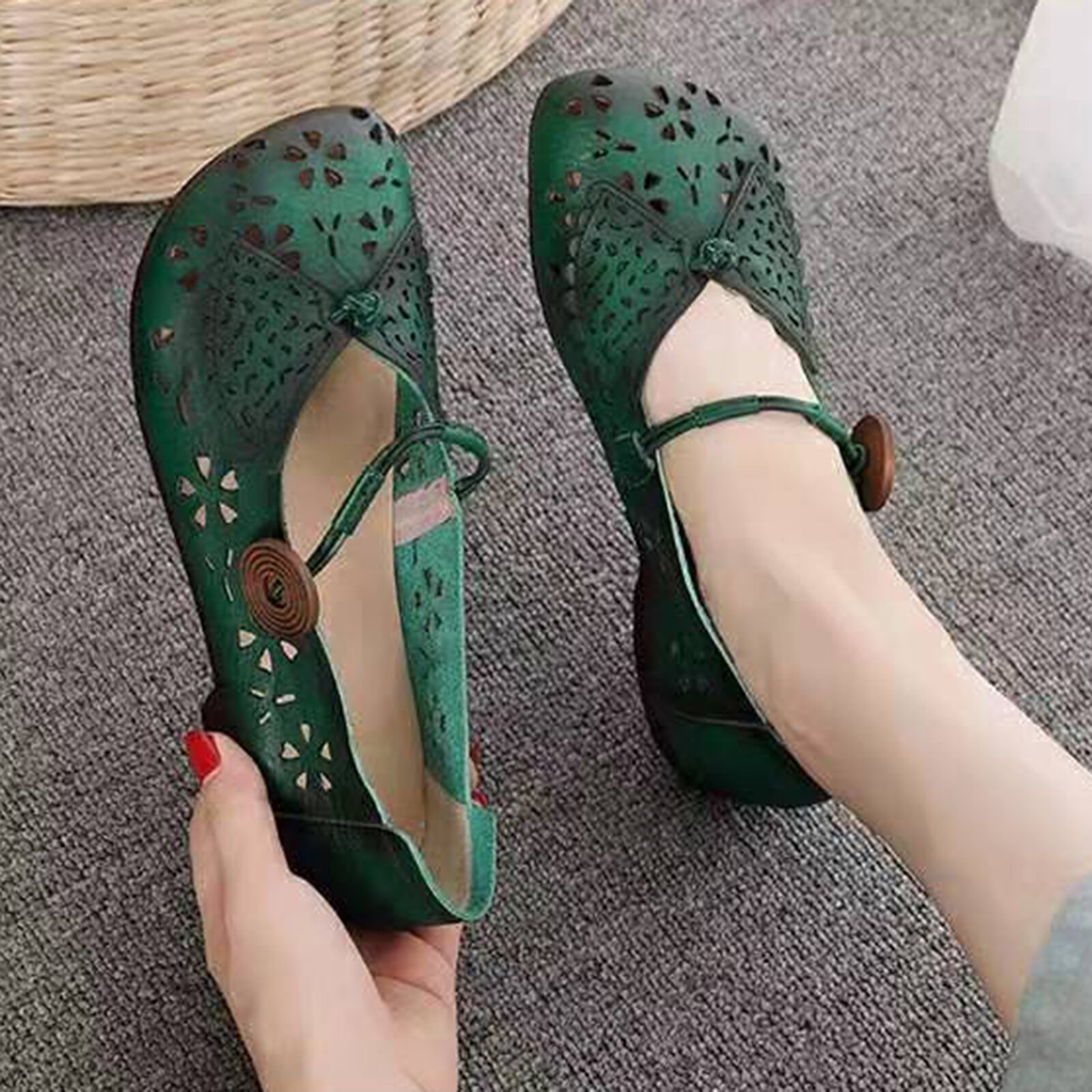 Dames effen kleur goed uitziende retro vlindervleugels patroon holle platte loafers schoenen