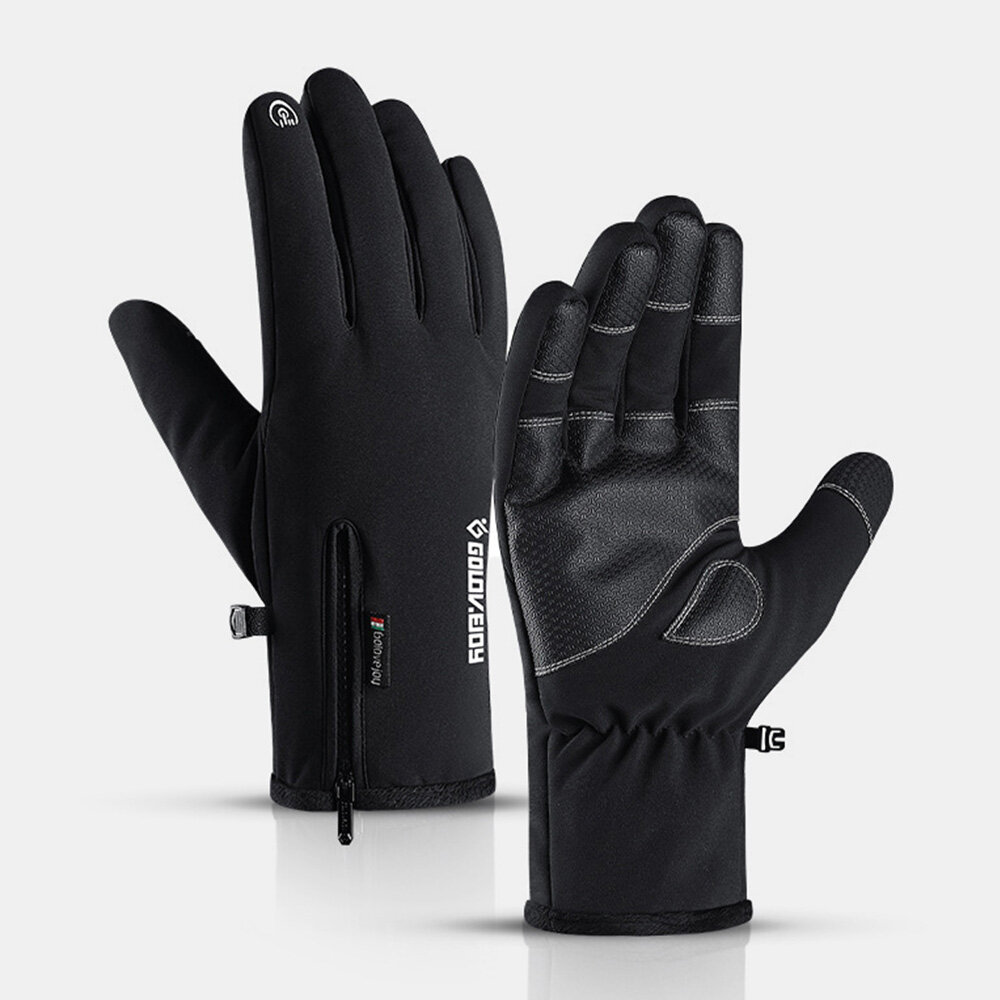 Unisex Outdoor Sports Plus Velvet Thicken Windproof Cold Proctection Warm Zipper Touch Screen Gloves