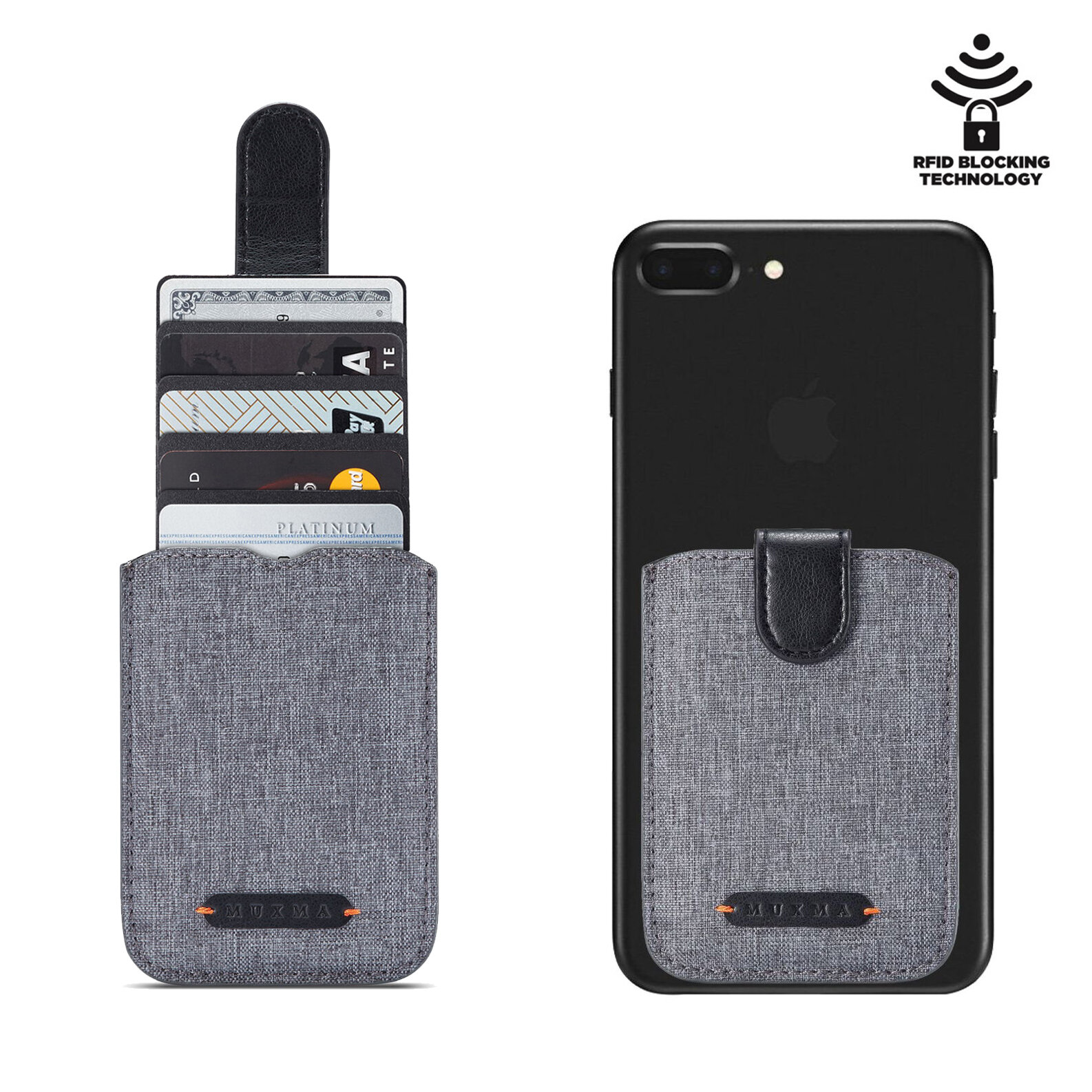 

MUXMA Stick On Phone Wallet Anti-Rfid Blocking With Multi-Card Slots Cellphone Back Credit ID Card Holder Pocket Adhesiv