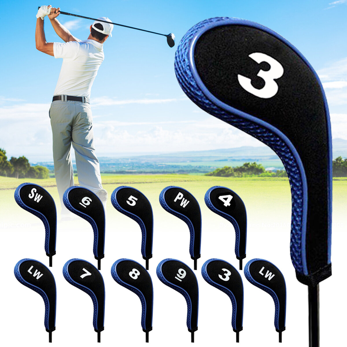 

12Pcs/set Golf Clubs Iron Head Covers Driver Professional Number Tag Headcovers Rubber Golf Long Neck Protector Case wit