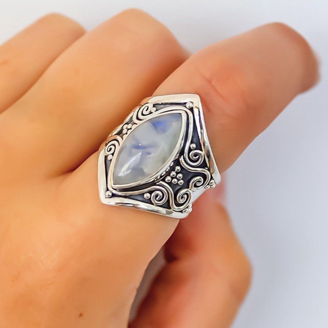 

Этническое кольцо из лунного камня Винтаж Аксессуары для перьев Аксессуары для подарков Женское