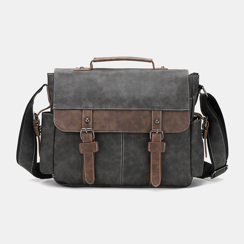 Men PU Leather Flap-Over Large Capacity Crossbody Bags Casual Fashion Multi-pocket Messenger Bag Han
