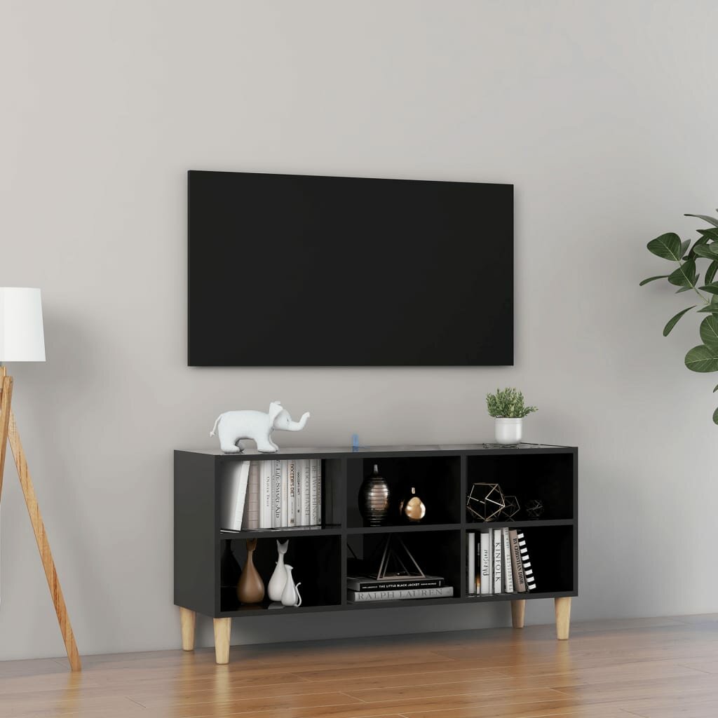 TV-meubel met massief houten poten Hoogglans zwart 40,7"x11,8"x19,7"