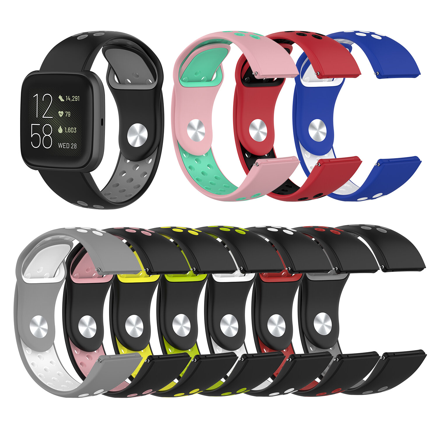 Sport Two-Tone Silicone Replacement Breathable Strap Bands for Fitbit Versa 