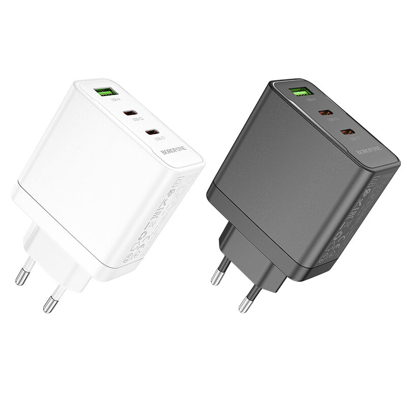 

BOROFONE BN12 PD65W 3-Port USB PD Charger USB-A+2USB-C PD QC3.0 Fast Charging Wall Charger Adapter EU Plug for iPhone 15