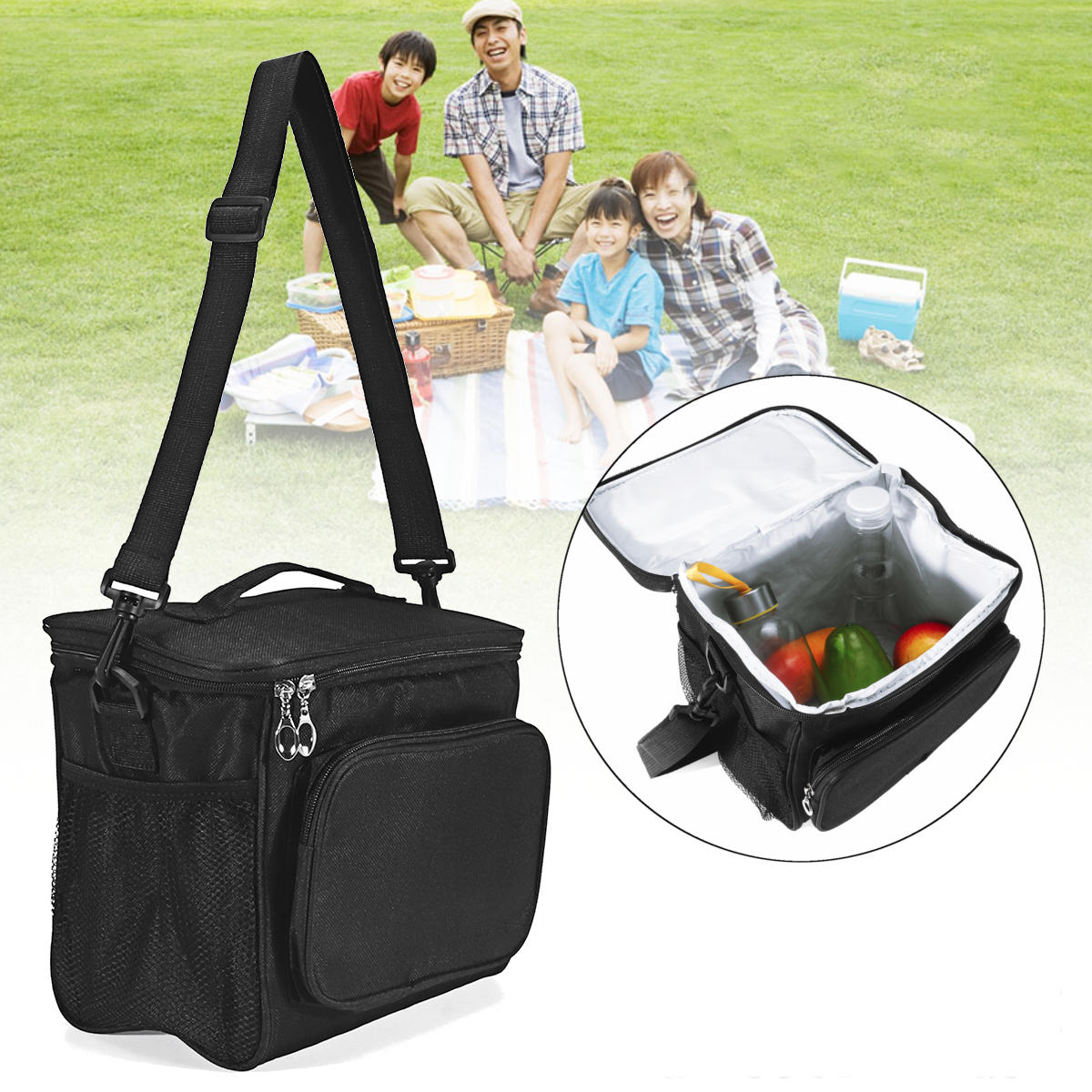 10L Piknik Çanta Öğle Yemeği Omuz Çanta Kampçılık Su Geçirmez Termal Çanta Buz Paketi Yiyecek Depolama Çanta 