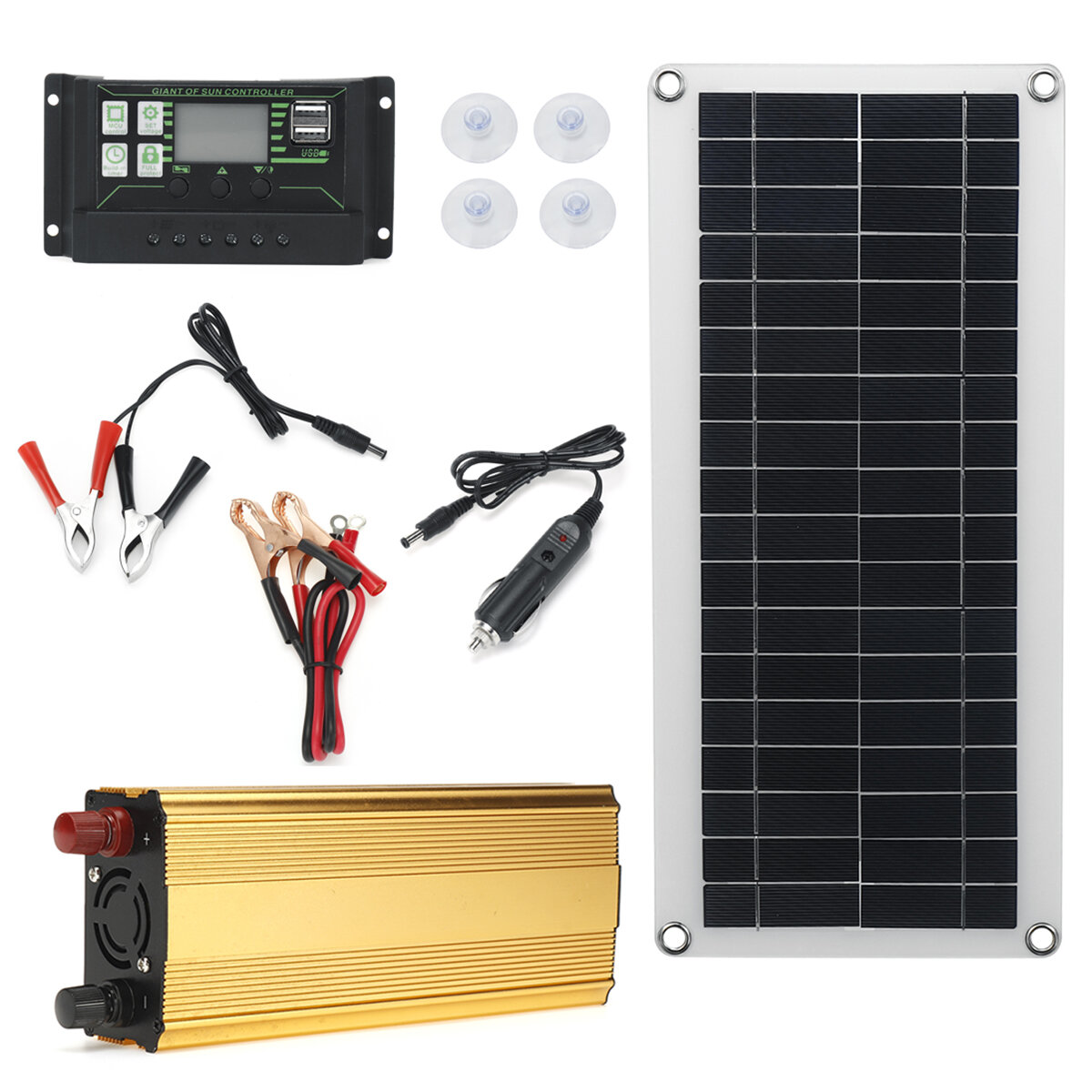 4In1 Waterdicht Zonnepaneel Solar Power Kit W / 2000W Omvormer 30W Zonnepaneel Met Soar Laadregelaar