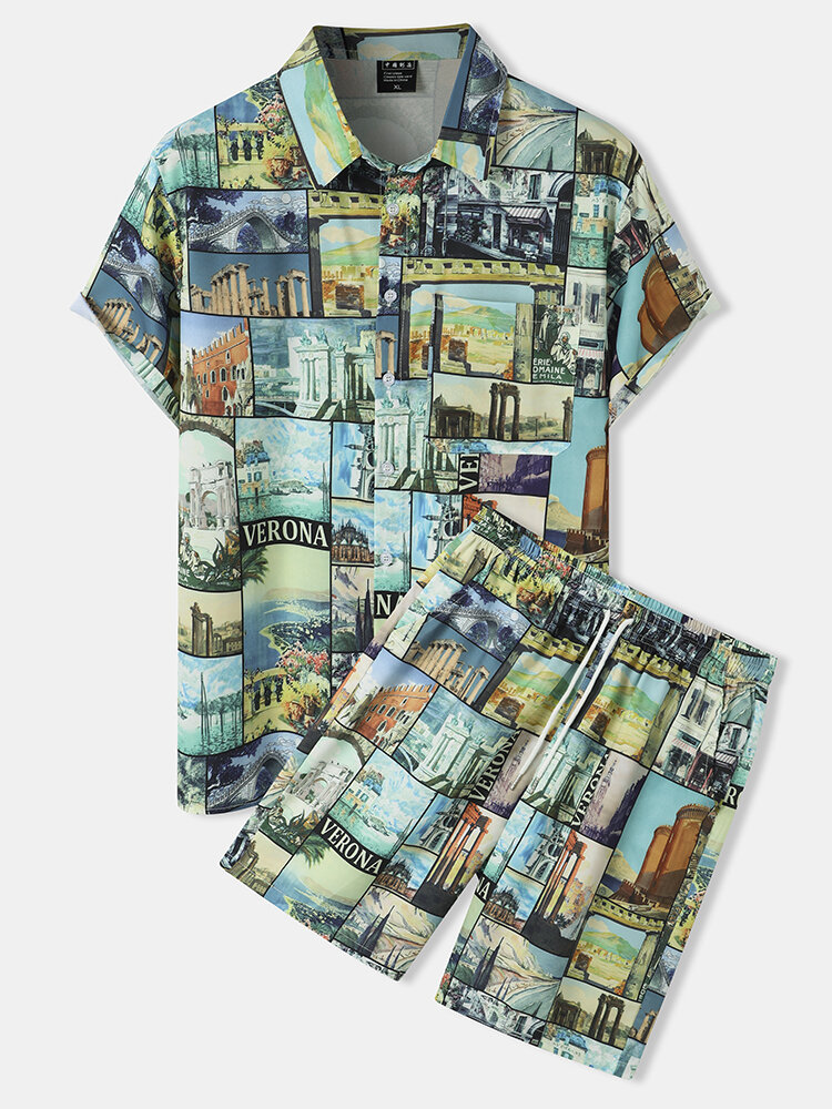 

Mens All Over Attractions Scenery Graphics Print Holiday Two Pieces Outfits
