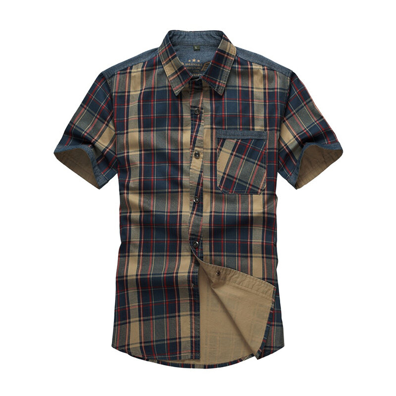Summer cotton plaid chest pocket short sleeve shirts for men Sale ...