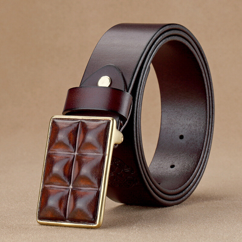 Men 125cm Genuine Leather Business Fashion Retro Plate Buckle Belts
