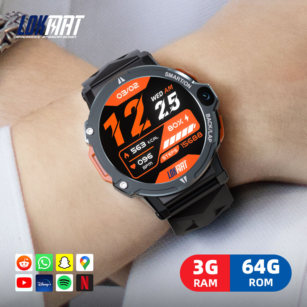 LOKMAT APPLLP 6 PRO 1.54 inch TFT Android 4G Smart Watch Phone Full Round Touch Screen Dual Camera GPS Wifi Call Wacth H