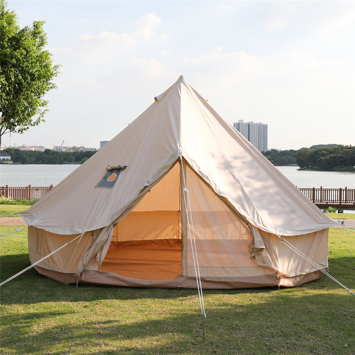 Barraca pirâmide de lona de algodão barraca de acampamento ao ar livre 4 estações acampamento glamping impermeável yurt tamanho 3m 4m para barraca familiar