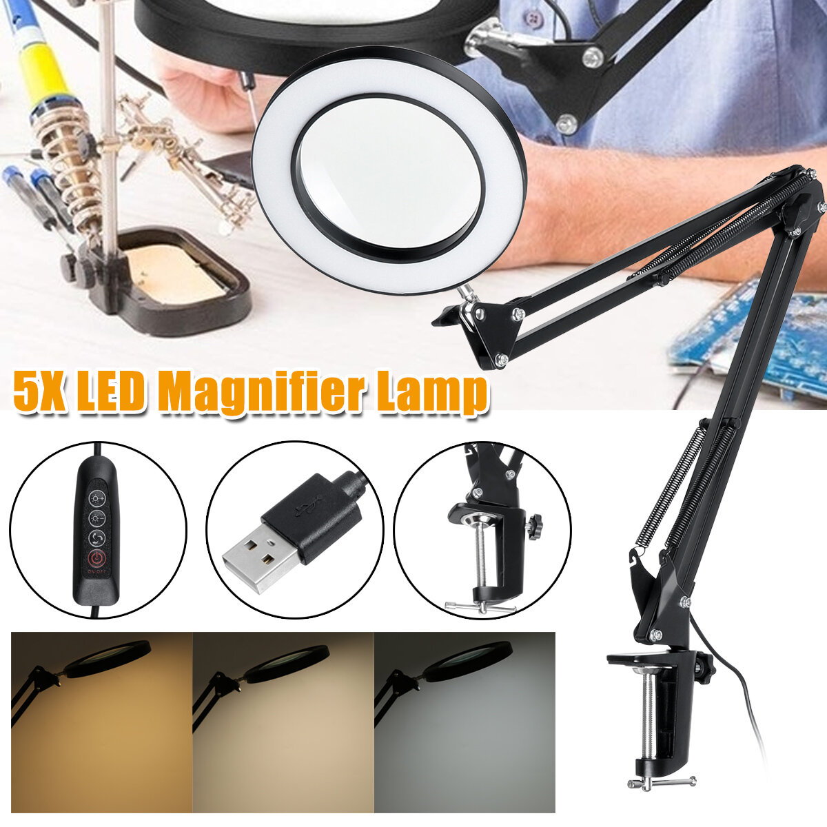 5x magnifying lamp clamp mount led magnifier lamp manicure tattoo beauty light