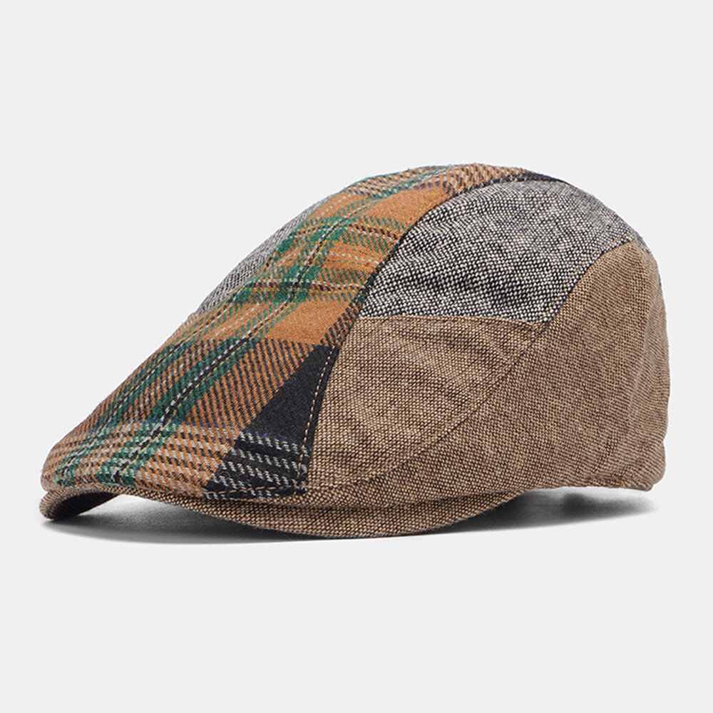 Men Newsboy Hats Colored Lattice Splicing Dome Cabbie Hat Berets
