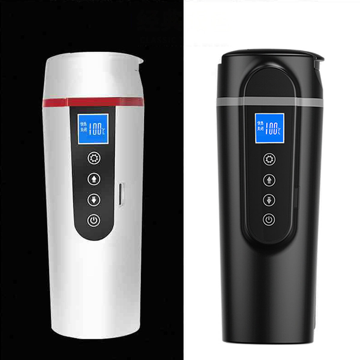 420ML 120W Car Heating Cup 30-100℃ Controlled Temperature LCD Temperature Display Charging Warmer Boil Water Vacuum Thermos Outdoor Travel