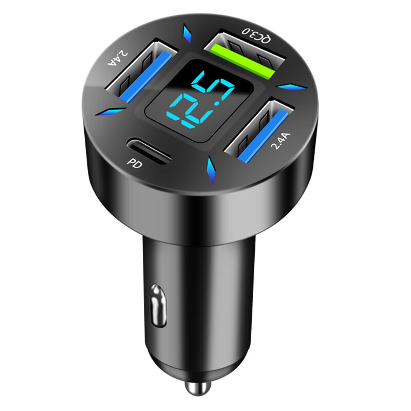 

66W 4-Port USB PD Car Charger Adapter Dual 2.4A USB-A PD QC3.0 Fast Charging with Blue LED for iPhone 13 14 14 Pro Max f