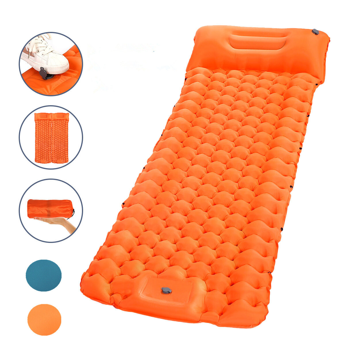 SGODDE Portable Inflatable Camping Mattress with Pillow Comfortable Air Cushion Outdoor Camping Travel Tool