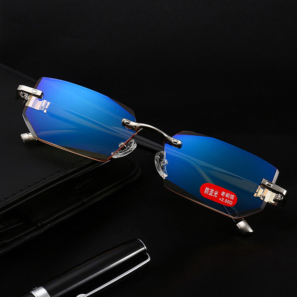 Unisex Anti-blue Light Radiation Rimless Metal Presbyopia Glasses High-definition Reading Glasses