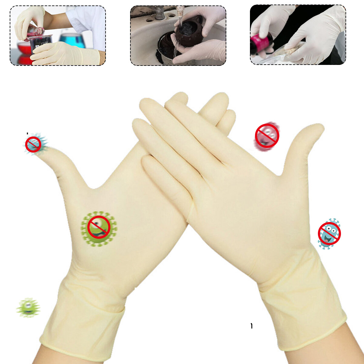100ピース使い捨てラテックス手袋食品グレードのピクニックグローブ乳白色の手術用保護手袋防止手袋