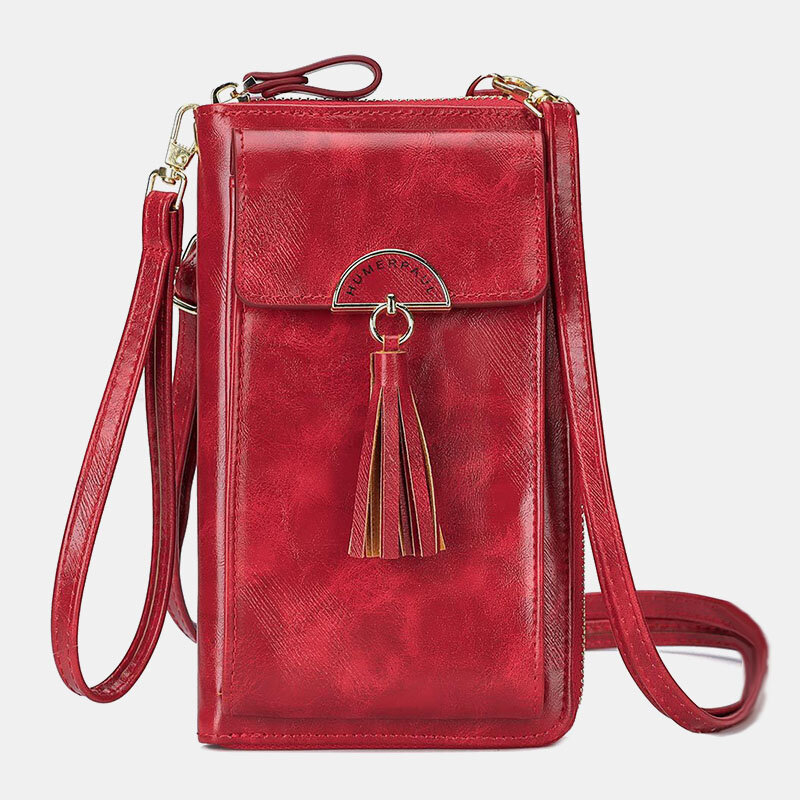 Women RFID Anti-theft Multifunction Tassel Decor Crossbody Bag Multi-card Slots Wallet Clutch Bag Ph
