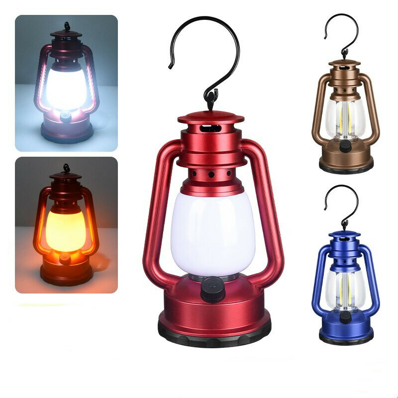 Retro Portable Lantern Outdoor Camping Dynamic Flame Light Battery Powered LED Table Lamp USB Charging Emergency Light